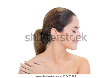 Smiling Bare Brunette Turning Head Right Stock Photo 157425923