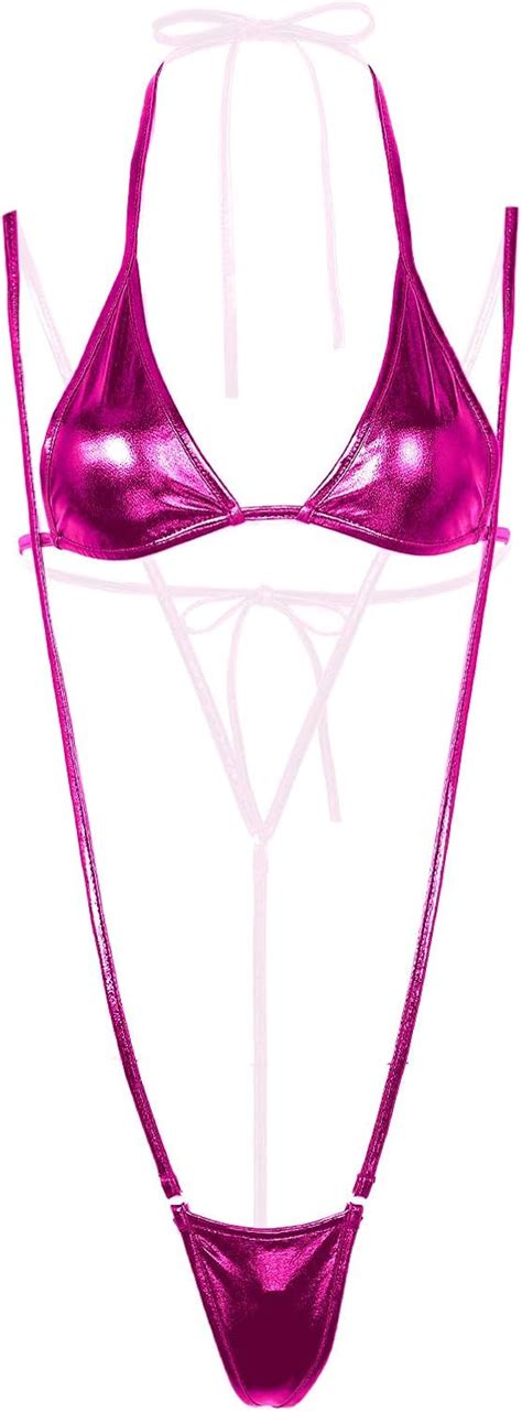 Ttao Women S Pcs Metallic Bikini Halter Self Tie Bra V String Suspender Thong Extreme Monokini