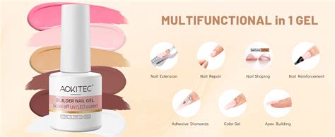 Amazon Aokitec In Builder Nail Gel Set Colors Pink Nude Milky White Hard Gel