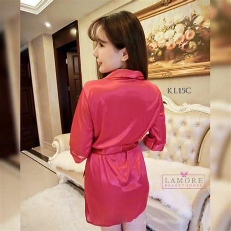 Jual Lingerie Kimono Baju Tidur Wanita Silk Merah Wine Kl15C Shopee Indonesia
