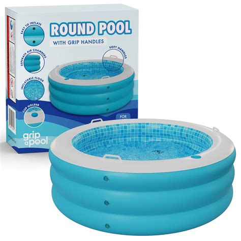 Inflatable Round Swimming Pool with Blow Up Padded Floor, Cup Holder