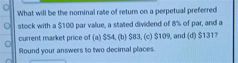 Solved What will be the nominal rate of return on a | Chegg.com