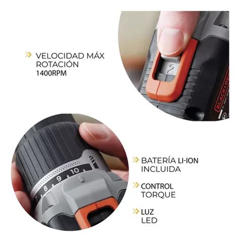 Taladro Percutor Destornillador Black Decker 20v Bcd704 Color Naranja