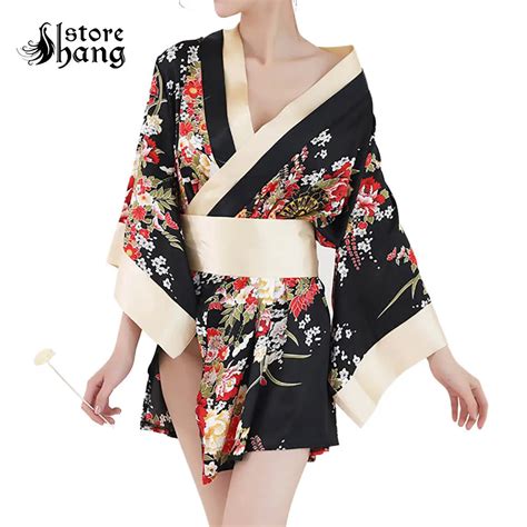 Sexy Floral Kimono Lingerie Sleepwear Women Deep V Neck Wrap Front Satin Short Kimono Robes