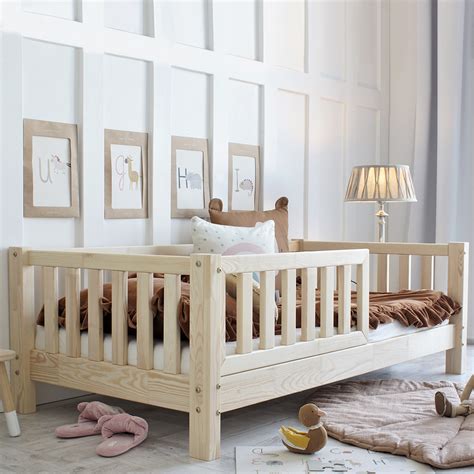 Lit 90x190 barrière et sommier inclus pieds 10 cm Agnès - Bois - Lits ...