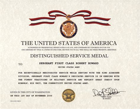 Army Distinguished Service Medal certificate