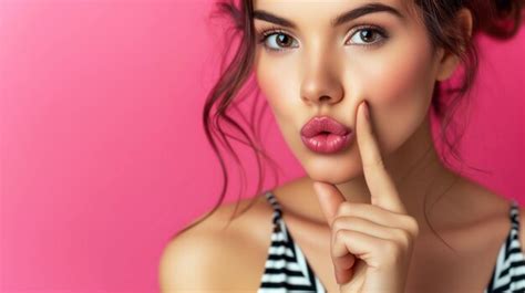 Premium Photo Naked Beautiful Woman With Pink Lips Showing Shh Gesture Isolated On Pink