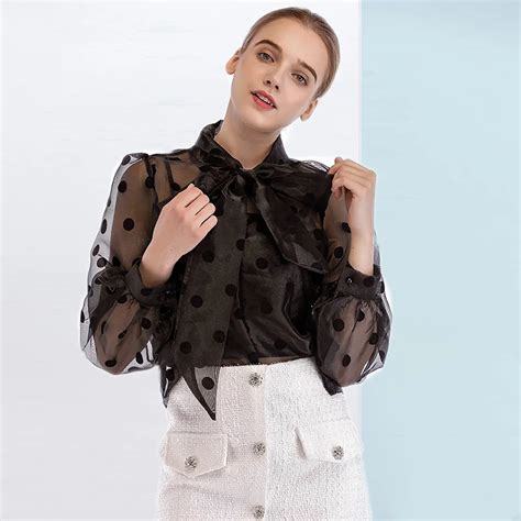 Onlyplus, блуза в горошек с бантом, женские свободные топы с длинным ...