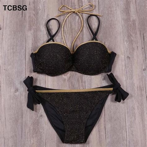 Tcbsg 2019 Sexy Women Bikinis Swimsuit Push Up Swimwear Halter Top Plaid Brazillian Bikini