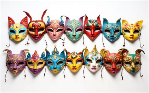 Premium Photo Festive Mask Collection On White Background