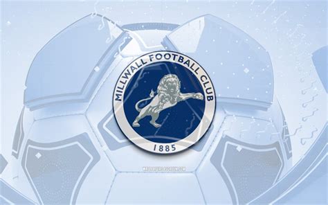 Download Millwall FC glossy logo, 4K, blue football background, EFL ...