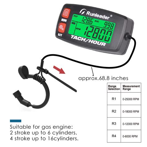 Runleader Digital Gas Engine Tachometer Hours Rpm Record Backlight