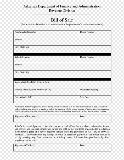 Arkansas Bill Of Sale Form Car Invoice Car Template Text Car Png