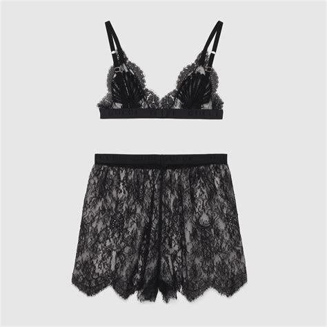 Black Flower Lace Lingerie Set Gucci Se
