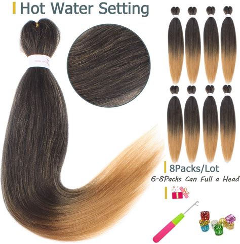 Leeven Packs Brown Pre Stretched Braiding Hair Extensions Ombre Inch Yaki Kanekalon Hot
