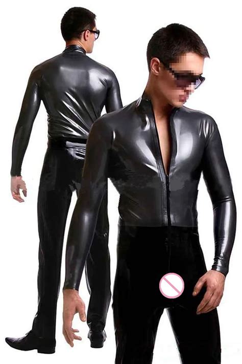 Sexy Lingerie Men Faux Leather Gay Men Catsuit Latex Crotchless Zipper Bodysuit Clubwear Sexy