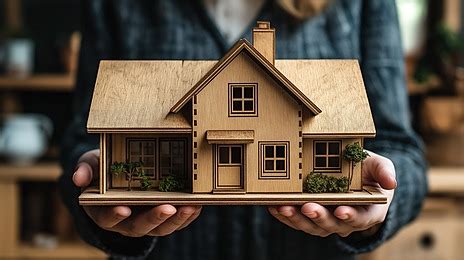 professional  business attire presenting miniature house  hand