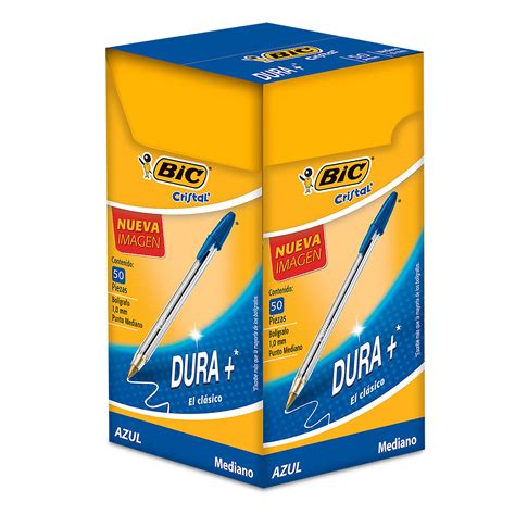 Plumas Bic Cristal Dura Más Punto Mediano Tinta Azul 50 Piezas Office