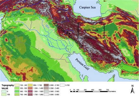 The topographic map of the Iranian Plateau, adjacent regions and the ...