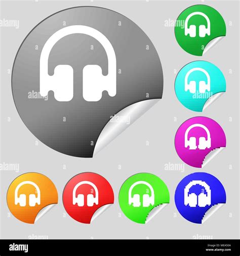 Headphones Earphones Icon Sign Set Of Eight Multi Colored Round