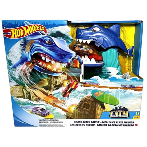 Conjunto Pista Grande Batalha Na Praia Do Tubarão Hot Wheels City Acompanha Um Veículo Carro