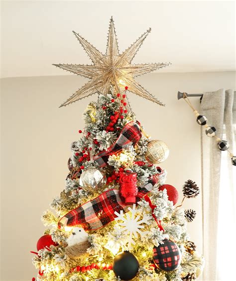 A Flocked Christmas Tree with Plaid Ribbon - Weekend Craft