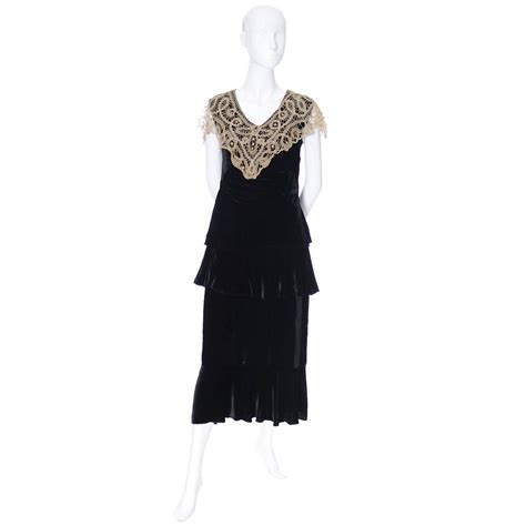 1920s Vintage Dress And Opera Coat Ensemble Suit Outfit Velvet Lace For