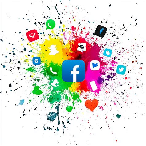 White background with an explosion of colors outwards to famous social