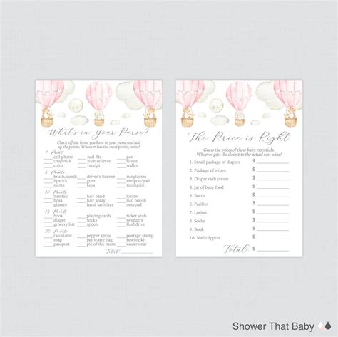 Pink Hot Air Balloon Baby Shower Games Package Seven Etsy