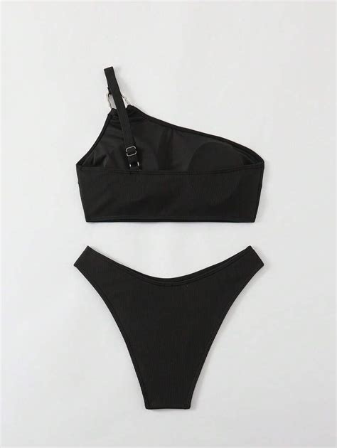 Conjunto de Maiô Bikini Justo de Ombro Único Sexy para Mulheres SHEIN Brasil