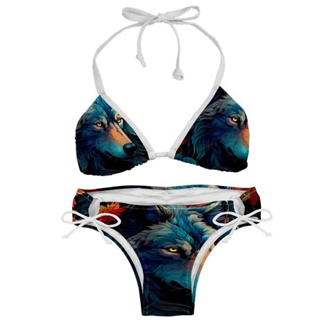 Wolf Swimsuit Bikini Set With Detachable Sponge And Adjustable Strap Two Pack For Swimming Pool