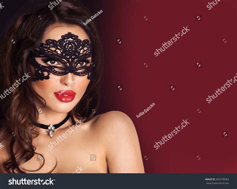 Beautiful Brunette Woman Black Lace Mask Stock Photo Shutterstock