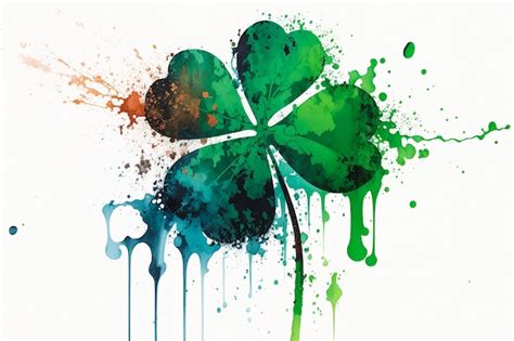 Premium Ai Image Shamrock Four Leaf Clover Watercolor