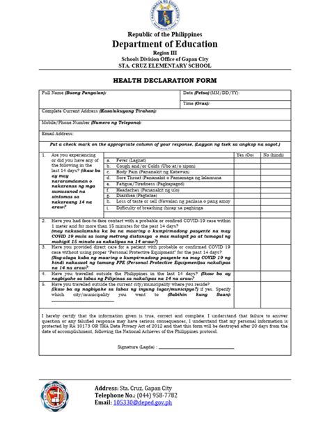 Health Declaration Form | PDF | Medical Specialties | Medicine