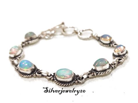 Opal Bracelet 925 Sterling Silver Bracelet Adjustable Etsy