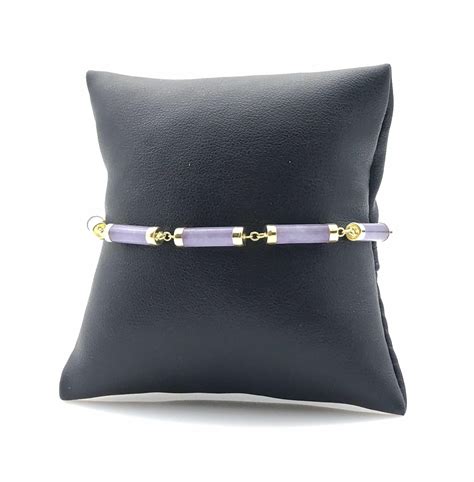 Lot 14k Yellow Gold And Lavender Jade Barrel Bracelet