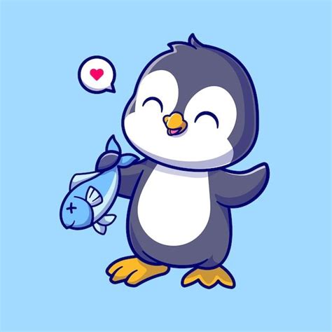 A Penguin With A Fish In Its Hand And A Thought Bubble Above It That