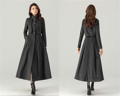 long wool coat winter wool coat fit  flare wool coat etsy