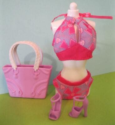 Barbie Doll Beach Clothes Piece Outfit Match Swimsuit Pink Tag Bra Top Bikini Ebay