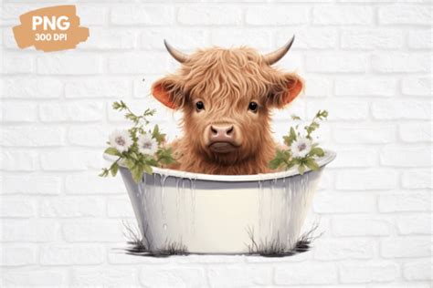 Floral Highland Cow In Bathtub Graphic By Sabuydee Design Creative