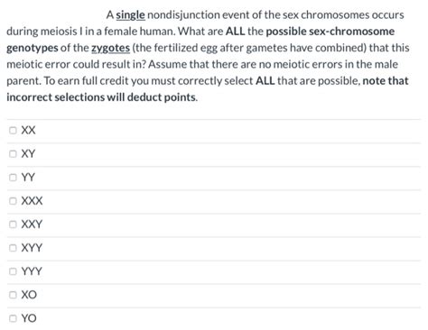 Solved A Single Nondisjunction Event Of The Sex Chromosomes Chegg