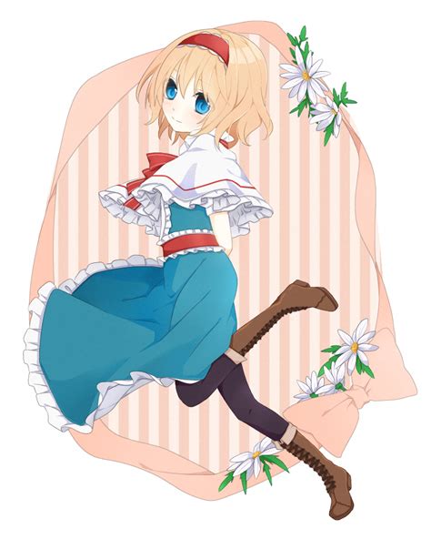 Safebooru 1girl Alice Margatroid Arms Behind Back Black Legwear Blue Eyes Blush Boots Capelet