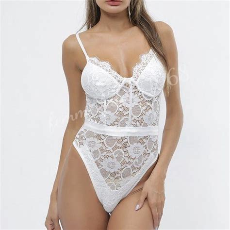 White Lace Teddy Bodysuit Lingerie Women S Fashion Tops Sleeveless On Carousell