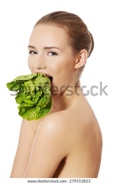 Side View Nude Woman Eating Lettuce Stock Photo Shutterstock