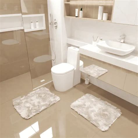 Kit Tapete Banheiro Felpudo Peludo Pérola Nude 40 X 60 Cm MercadoLivre