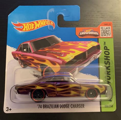 Hot Wheels Brazilian Dodge Charger Purple With Flames Hw Workshop Short Card Hard To
