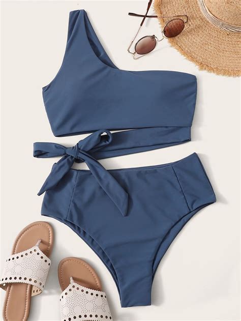 One Shoulder High Waisted Bikini Swimsuit Trendy Swimsuits Swimwear