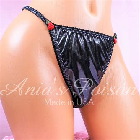 Anias S Style Metallic Foil Pewter Classy Cut Shiny String Bikini Womens Cut Panties Sz Xxl