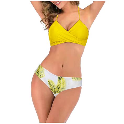 Teen Twist Front Swimwear For Women S Palm Leafy Wrap Tie Bikini Set Cute Halter Low Waisted