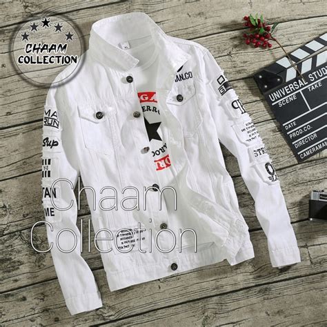 jual jaket jeans warna putih jacket denim korean style motif full
